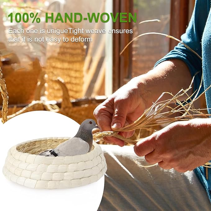 6 Packs Woven Straw Bird Nests, 9" Handmade Flat Base Spawning Nest,Racing Pigeon Breeding Hatching Nest Box Egg Basin for Quails Doves and Small Birds,Pet Cage Supplies