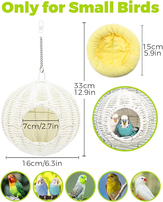 Chewproof Steel Frame Bird Nest for Cage, Washable Small Bird Bed Hammock Hideout Lay Eggs Parakeet Nest Sleep, Parakeet Warm Bed House Hut for Lovebird, Canary, Budgie