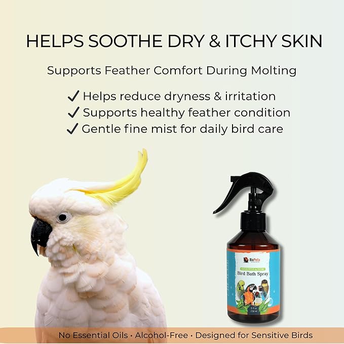 Bird Bath Spray for Parrots & All Birds – Helps Soothe Dry, Itchy Skin & Support Healthy Feathers – Herbal Eucalyptus & Thyme Formula, No Essential Oils – 8 Fl Oz Bird Mist