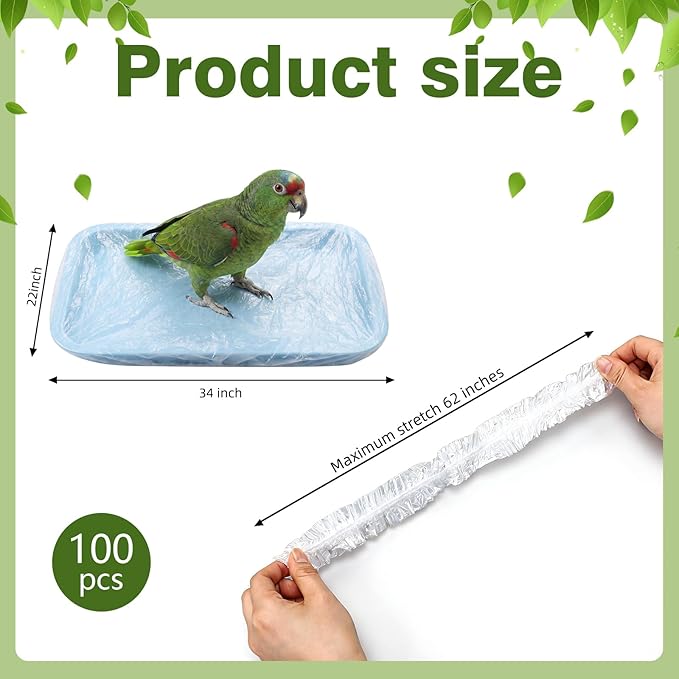 100 Pcs Disposable Bird Cage Liners 34"x22" Clear Plastic Parakeet Liner Bags, Universal Birdcage Liner Bags for Parakeets, Parrots, Finches, Canaries, Cockatiels, Bird Cage Accessories