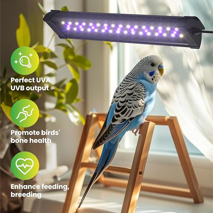 UVB 2.4 Bird Cage Light, Full Spectrum Light for Birds, Dimmable LED Bird Light Fixture with Chew-Proof Cord, Plug and Controller, Bird Cage Accessories for Captive Birds Parrots