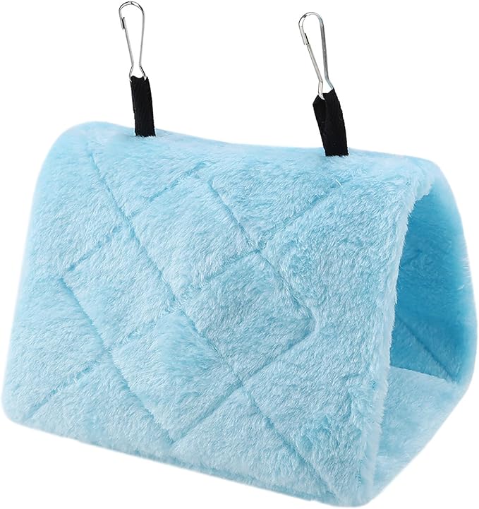 Peony Parrot Hammock Bird Nest Warm Soft Plush Hammock Hanging Cage Tent for Birds Parrot Winter Warm Bed Pet Toy Pouch Cotton Bed (S- Blue)