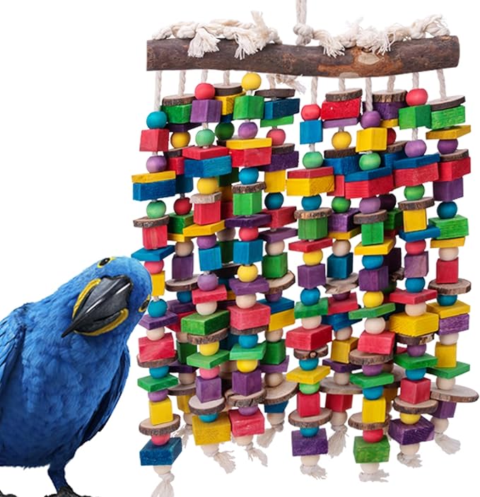 Deloky Extra Large Bird Parrot Chewing Toy-Multicolored Natural Wooden Blocks Bird Tearing Toys Suggested for Macaws Cockatoos,African Grey and a Variety of Amazon Parrots(X- Large)