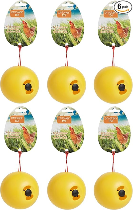 Lixit® Chicken Feeder Treat Ball Toy - Chicken Coop Peck Toy - Chick Slow Feeder and Enrichment Ball (Yellow, 6 Pack)
