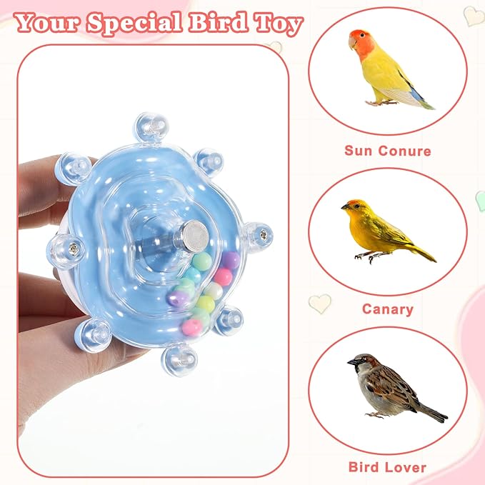 2 Pcs Bird Toys for Parakeets, Parrot Spinner Toy, Colorful Parakeet Toys Wheel, Interactive Spinner Rattle Parrot Toys for Bird Cage, Accessories for Entertainment Chewing Exercise, Color 2