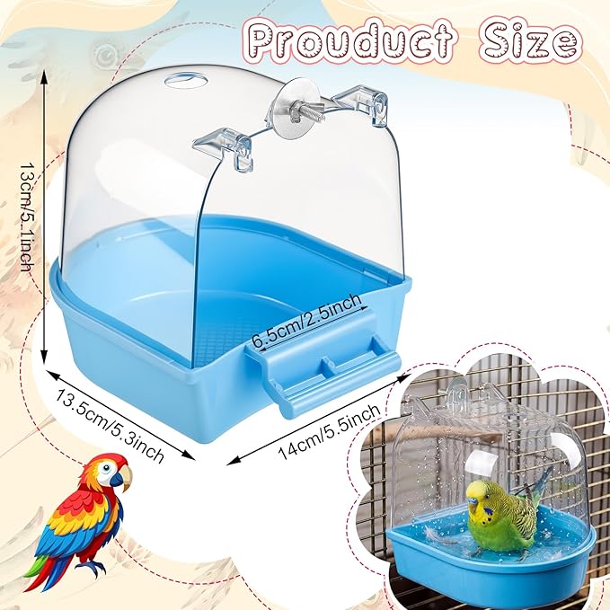 Honeydak 3 Pieces Clear Bird Bath for Cage Parakeet Bird Cage Accessories Hanging Bath Box Parrot Bathing Tub with View for Cockatiel Conure Canary Budgies Parrots (Stylish Color)