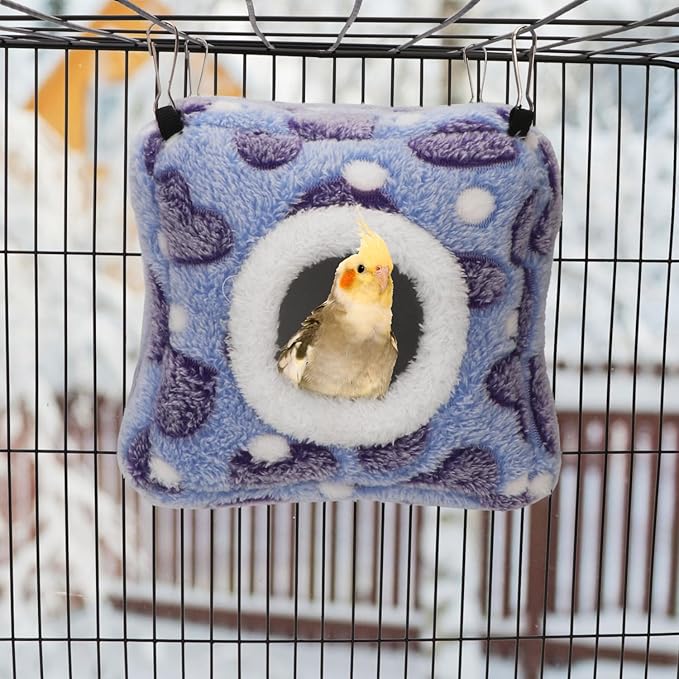 Hypeety Bird Hammock Nest House Parakeet Toys Hanging Warm Bird Nest for Parrot Hamster Small Animal Hanging Bed Bird Cage Accessories (S, Purple)