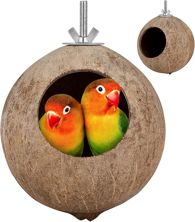 ibasenice Coconut Shell Bird Nest - Handmade Parakeet, Canary, Finch Breeding House - Natural Bird Cage Accessory for Yard and Garden Decoration