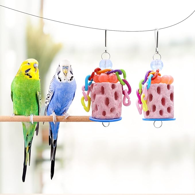 Wontee Bird Beak Grinding Parakeet Treats Bird Calcium Chewing Toy for Budgies Parakeet Cockatiel Conure Hamster (Random Color) (Small (2 pcs))