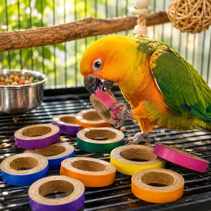 Bonka Bird Toys 2113 Pk12 Chew Bagels, 12-Pack, 2.75" Diameter, Colorful Compressed Cardboard Rings for Chewing, Foraging, and Cage Enrichment, Safe for Parrots, Parakeets, Cockatiels, and Conures