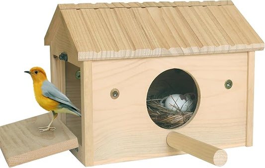 HiCaptain Bird Nesting Box Wooden Cockatiel Breeding Nest for Cages, Large Parakeet Nest Box Lovebird House Budgie Breeding Box (Wood)