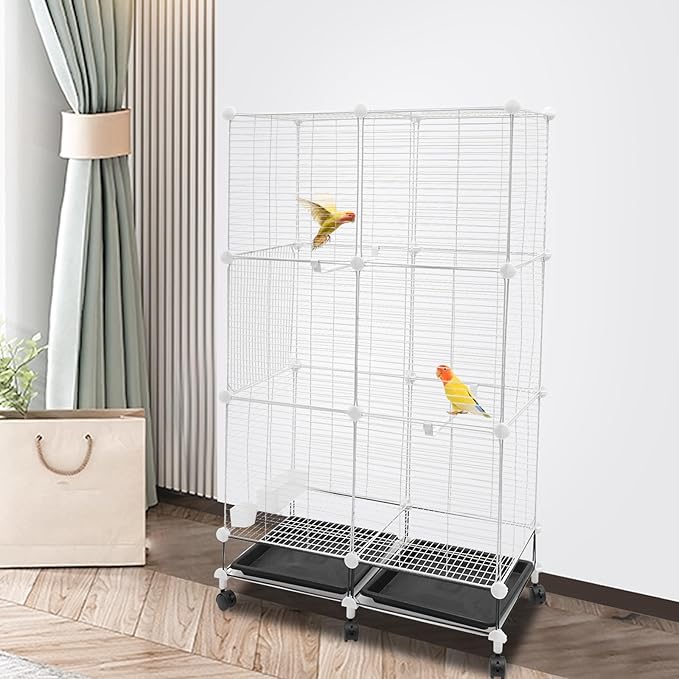49-inch Large Bird Cage with Wheels for Parrots and Small Birds – 3-Tier Metal Parakeet Cage with Stand, Lockable Door, Removable Tray – Indoor Outdoor Rolling Birdcage for Home or Garden