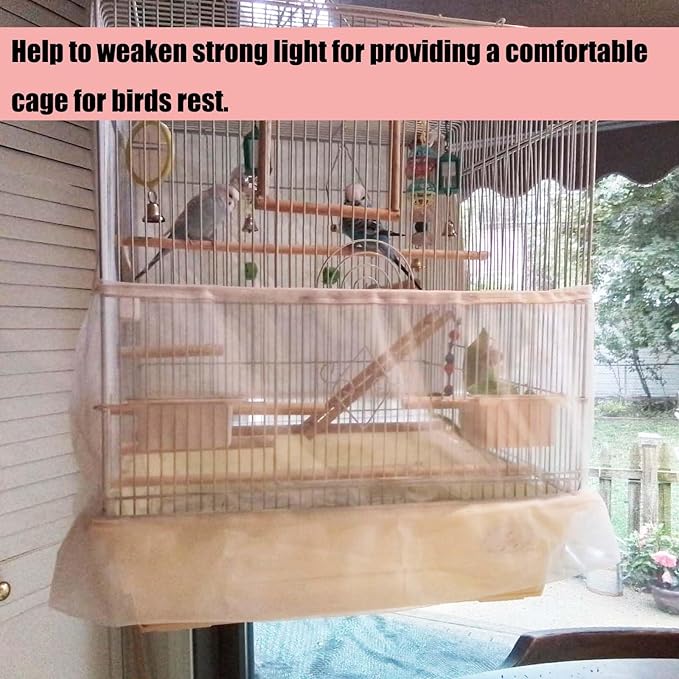 Bird Cage Seed Catcher, Large Bird Cage Cover, 75-118'' Universal Adjustable Birdcage Cover Skirt Soft Airy Nylon Mesh Net for Parakeet Macaw African Round Square Cage, White