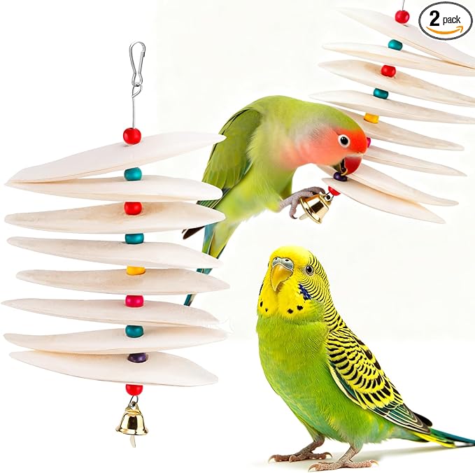 2 Pack Bird Cuttlebone Chew Toys, Natural Cuttlefish Bone for Birds Beak Grinding & Calcium Supplement, Hanging Cage Accessories for Small Medium Birds (2, Thin Slices)