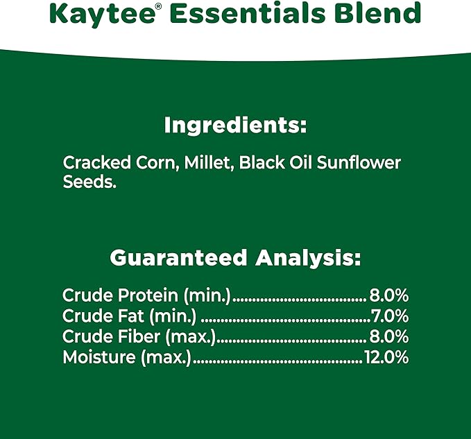 Kaytee Essentials Blend with Black Oil Sunflower, Cracked Corn and Millet, Wild Bird Food Seed for Cardinals, Jays, Finches, Chickadees, Nuthatches, Woodpeckers, Grosbeaks, Juncos, 9.5 Pounds