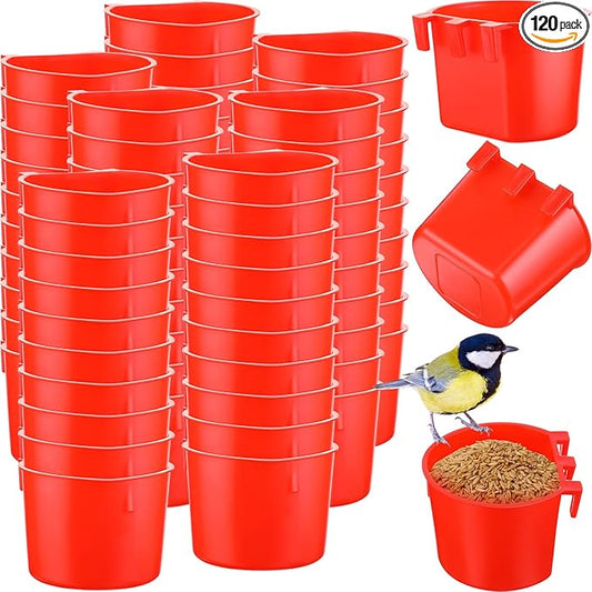 Ziliny 120 Pcs Cage Cups Chicken Birds Feeder Cups Plastic Hanging Chicken Feeders and Waterers 8 oz Feeding Bowl for Gamefowl Supplies Pet Pigeon Poultry Parrot Parakeet Rooster Rabbit(Red)