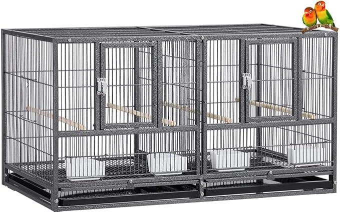 Sturdy Wrought Iron Single Stack Combo Breeding Stacker Center Divided Breeder Bird Flight Double Rolling Cage with Side Breeding Nest Doors