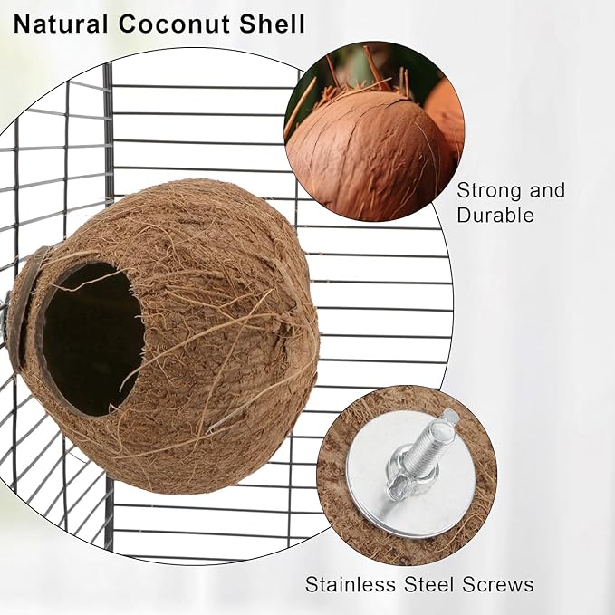 Hypeety Pet Bird Breeding Nest Coconut House Swing Ladder Toys Parrot Parakeets Finches Hamster House Natural Nest Lovebird Cage Hanging Swing Perch (C:Coco Cage Perch Toy)