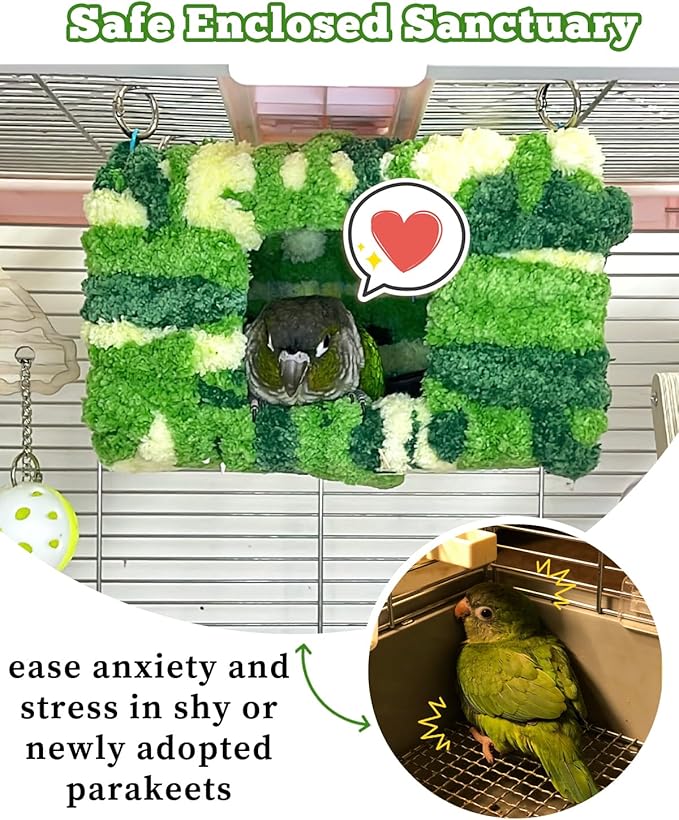 Collapse-Proof Soft Warm Bird Bed for Cage with Sturdy Frame for Green Cheeked Conure, Private Small Birds Sleeping Cave Hut for Budgies Lovebirds Parakeets, Bird Hammock House for Parrots