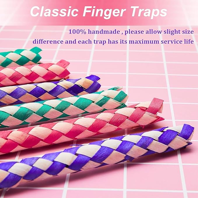 Syhood 72 Pcs Chinese Finger Traps Bamboo Finger Traps for Kids and Adults Pet Bird Chew Bird Foraging Chopper Toy Fun Birthday Party Favors, Goodie Bag Stuffers Fillers in Assorted Colors