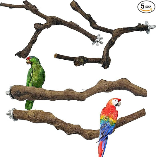 4-Piece Bird Perch - Natural Grapevine Stick Swing Chewing Toys for Parrot Cages, Cockatiels, Parakeets, Finches