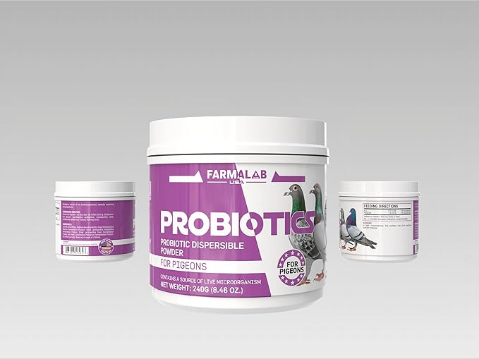 Probiotics Powder Pet for Pigeons, para Palomas, Quail, Doves, Columbidae Birds (240 gm) Farmalab