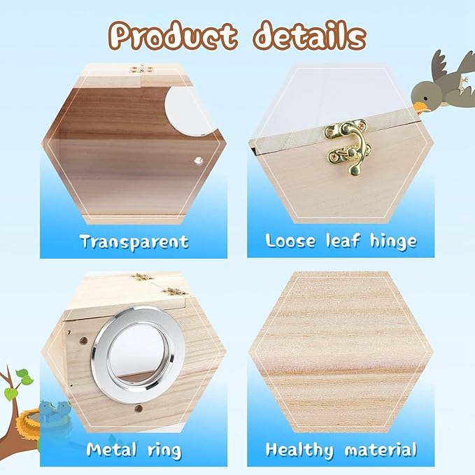 1 Piece Transparent Bird House Cage Wood Breeding Box for Parrot Parakeet Cockatiel Lovebirds