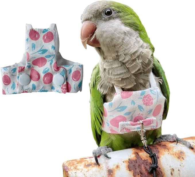 Bird Flight Harness Vest, Parrot Flight Suit with Leash for Parakeets Cockatiels, Bird Flying Clothes with Rope and Handle for Outdoor Activities Training (Pink Without Leash,Large)