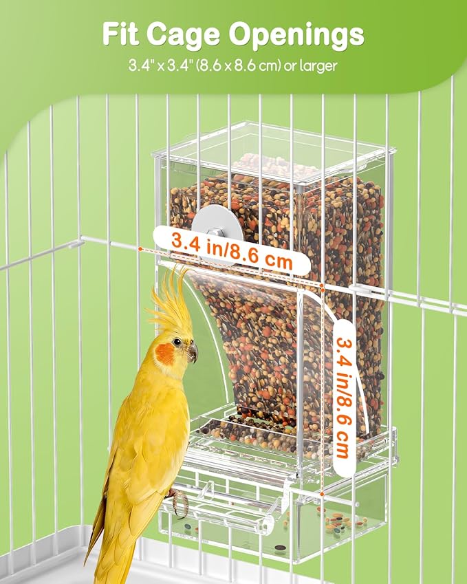 Pawfly Automatic Bird Feeder, Bird Feeder for Cage, No Mess Bird Feeder, Clear Acrylic Bird Cage Feeder, Parrot Feeder for Parakeet, Cockatiel, Budgie & Small Birds