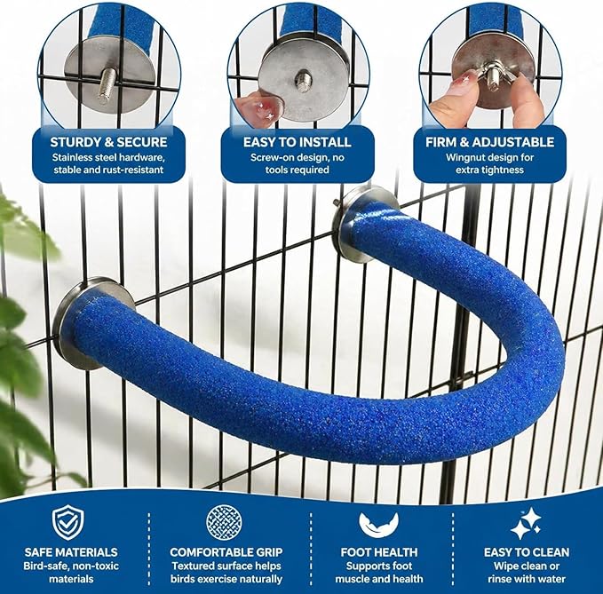 RYPET Parrot Perch Rough-surfaced - Quartz Sands Bird Cage Perches for Medium to Large Bird, U Shape Large