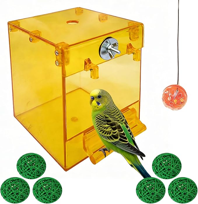 kathson Parrot Bath Box Hanging Bird Bathtub Tub Bath Acrylic No-Leakage Shower Box Bowl Cage Accessory for Small Pet Bird Parakeet Canary Cockatiels Budgies Lovebirds