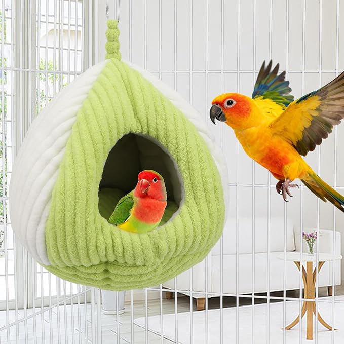 Hypeety Bird Nest Winter Warm Hammock Bed for Cage Bird Shed Hut Tent Cozy Hanging Nest House for Small Pet Parakeet Conure Cockatiel Budgies Lovebird Bird Cage Accessories (Green, M)