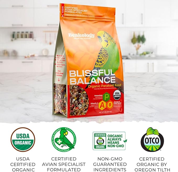 Blissful Balance Organic Parakeet Food, USDA Certified, Non-GMO, for Parakeets and Budgies, 2 lbs