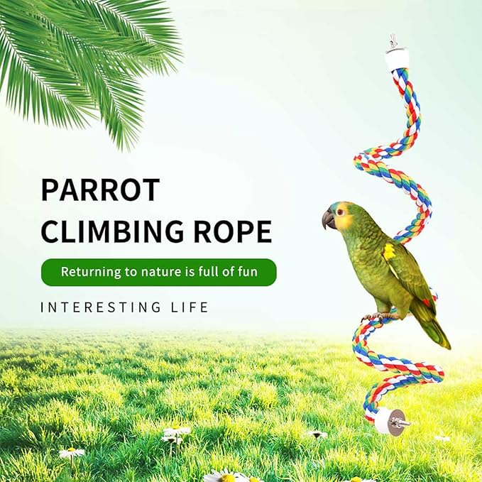 Bird Perch,Bird Rope Perch & Rope Perch,Bird perches for cage,Rope Perch for Conures,Parrots,Cockatiel,Lovebird,Budgerigar,Parakeet Rope perches for cage (2PCS Nipple 24inch)