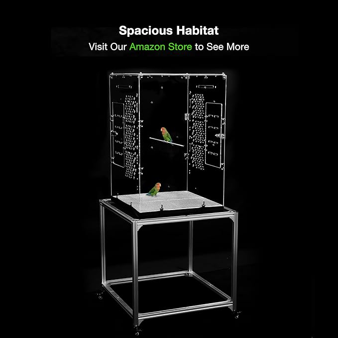 GuineaLoft™ Model-ET223 Acrylic Bird Cage – 2×2×3 ft Mid-Sized Tall Cage, Crystal Clear, Stainless Steel Mesh Top & Bottom, Dual Side Doors, Reusable Canvas Bottom – Visit the GuineaLoft Store