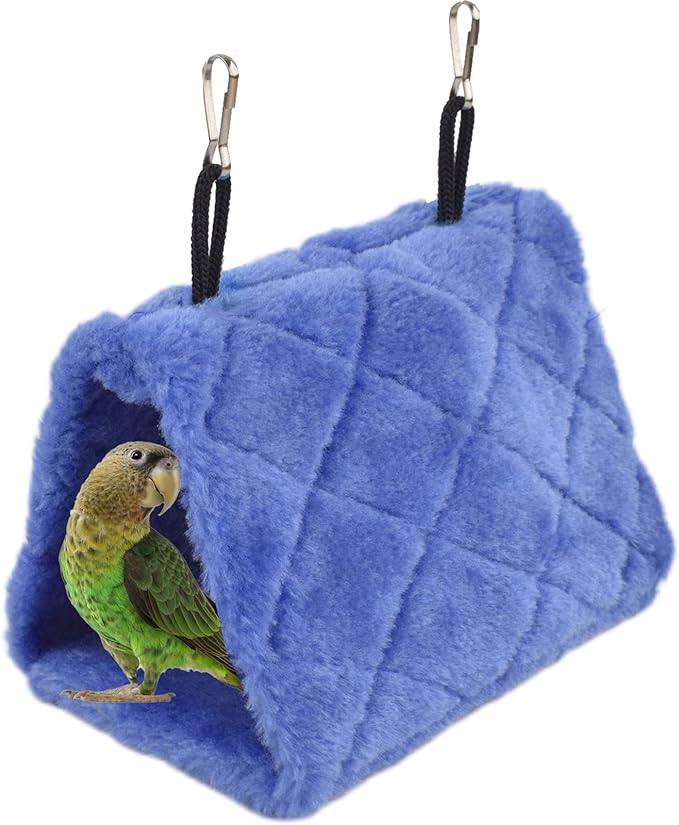 Pet Bird Nest Hammock Hanging Cave Cage Plush Snuggle Happy Hut Tent Bed (Medium, Deep Blue)