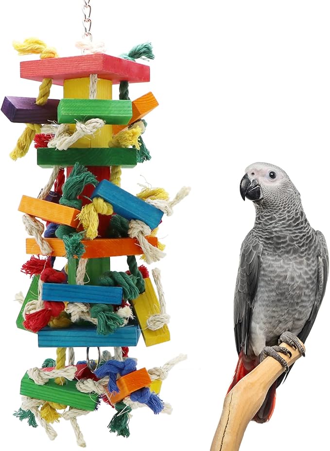 Wontee Bird Toys Parrot Chewing Wood Blocks Tearing Toys for Parakeet Cockatiel Sun Conure African Grey Indian Ringnecks Small and Medium Sized Birds (Large)
