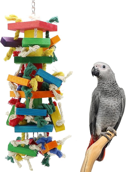 Wontee Bird Toys Parrot Chewing Wood Blocks Tearing Toys for Parakeet Cockatiel Sun Conure African Grey Indian Ringnecks Small and Medium Sized Birds (Large)