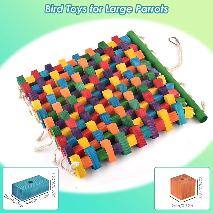 DBNESS Large Bird Toy, 20in Parrot Toys for Cage, Multicolored Natural Chew Wooden Blocks for Medium to Large Macaws, Amazon, African Grey, Cockatoos