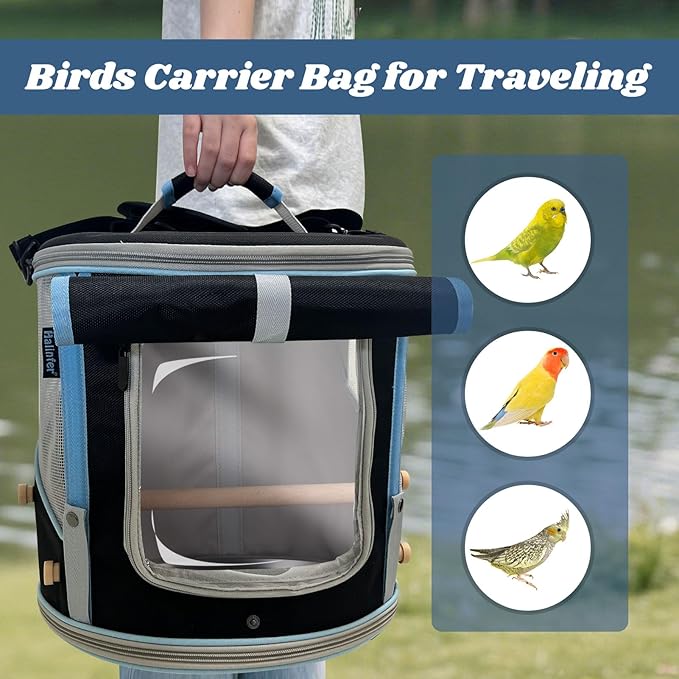 Small to Medium Bird Travel Carrier Cage, Portable Parrot Parakeet Cockatile Conure Transport Cage with Clear Window and Fabric Shade, Round Carry Bird Bag