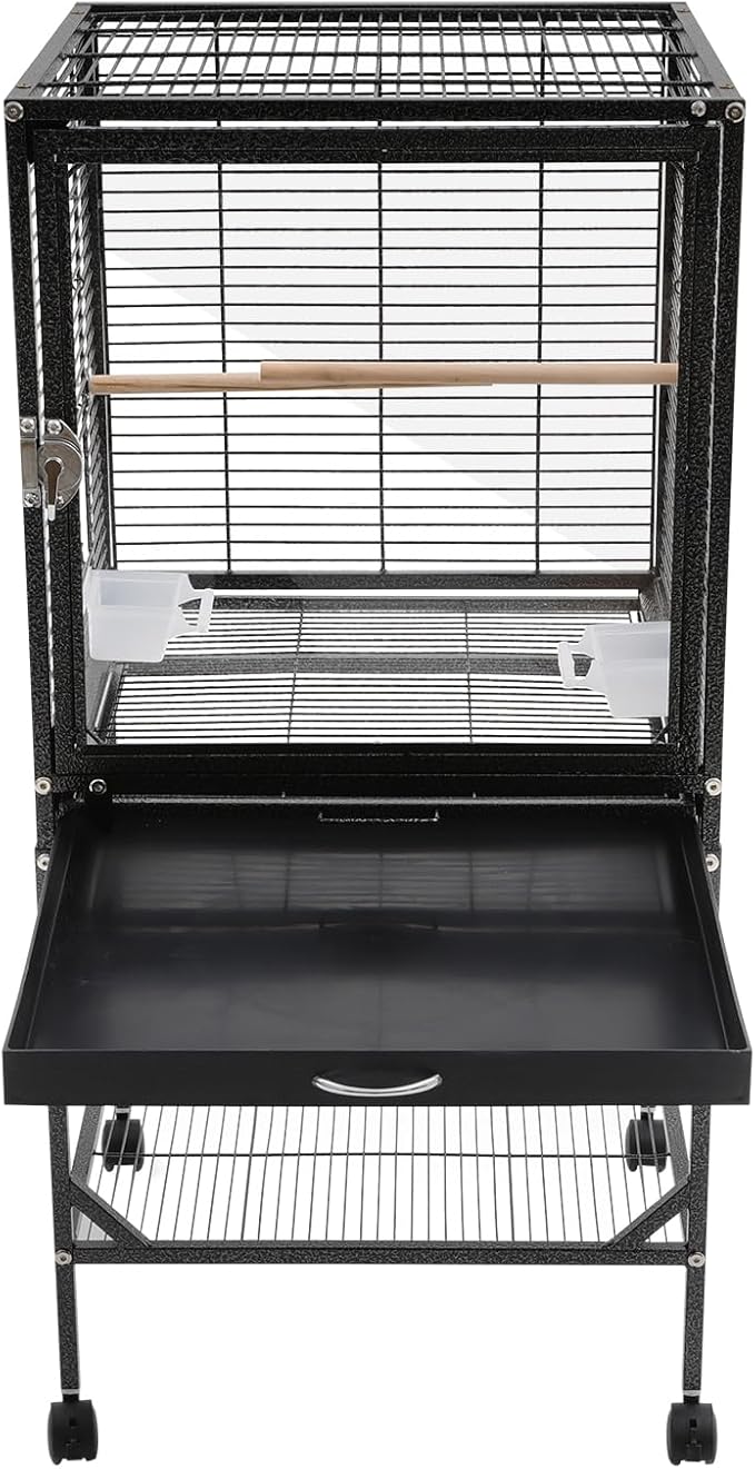 Extra Large Bird Cage 54Inch Wrought Iron Bird Cage with Rolling Stand Metal Parrot Cage with Open Play Top Perch Stand for Conures Lovebirds Cockatiels Finches (Black 2)