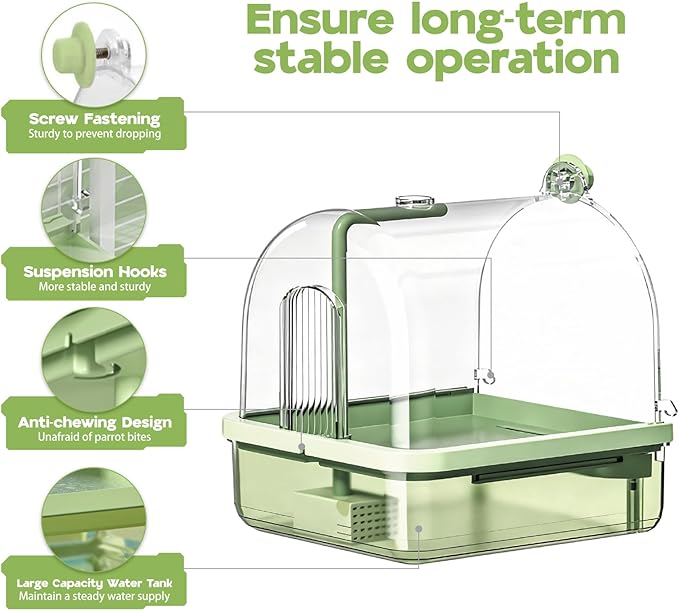 Parrot Bathtub, Bird Shower Bath, Hanging Bird Bath for Cage, Automatic Bird Bath Shower for Cage, Indoor Cage Accessories for Parakeets, Budgies, Cockatiels, Conure, Lovebird, Green A
