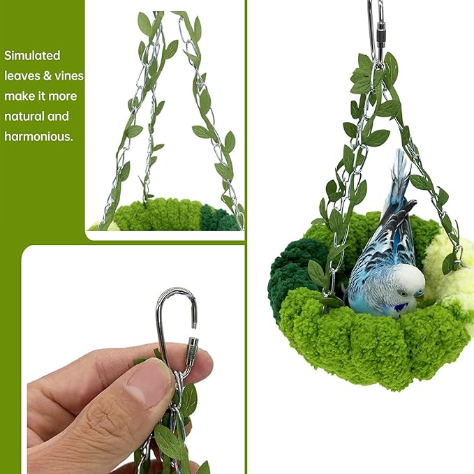 Bird Nest Cage Accessories, Plush Bird Hut Bedding Snuggle Parakeet Bed Hanging Bird House Cage for Parrot, Finch, Lovebirds, Canary