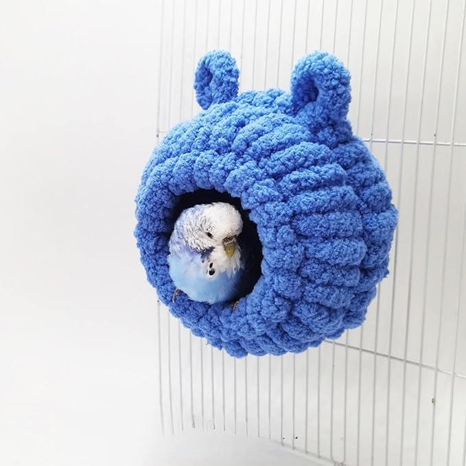 Winter Warm Bird Nest Bed Hanging Hammock Snuggle Hut Parrot House Tent Toy Bird Cage Perch for Bird Budgies Lovebird Finch Hamster Chinchilla Guinea Pig (Blue)