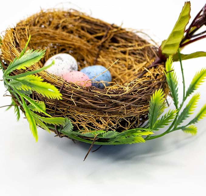 Berfutall-Easter Artificial Nest Natural Bird Nest Kit Includes Artificial Twig Nest, Fake Foam Feather Birds, Foam Eggs Ornaments for Crafts Home Party Decor