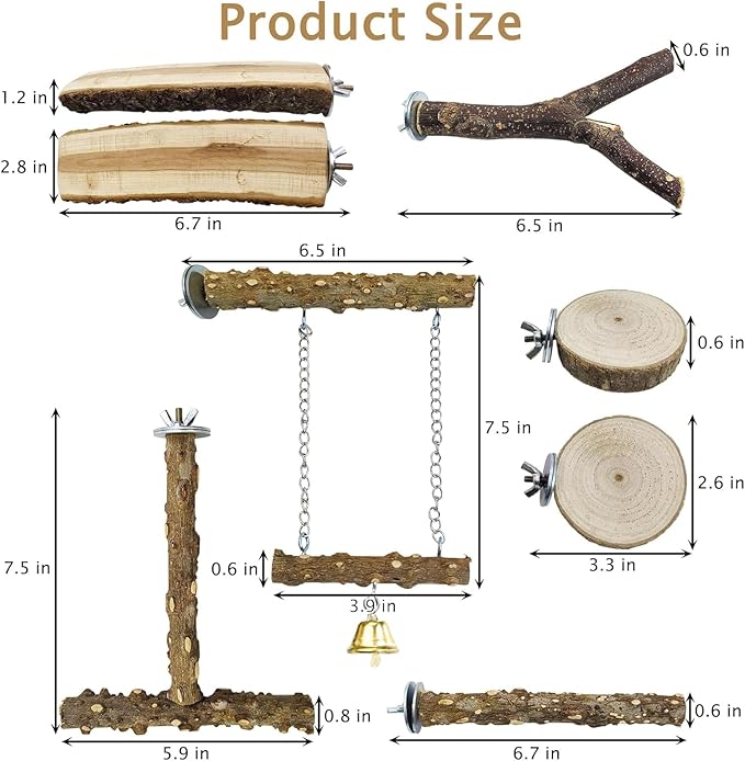 kathson Natural Bird Perches Wood Bird Flat Perch Parrot Swing Parakeet Platform Chew Toys Paw Grinding Stick Cage Accessories Exercise Toy for Cockatiels Budgies Lovebirds Conures Finches