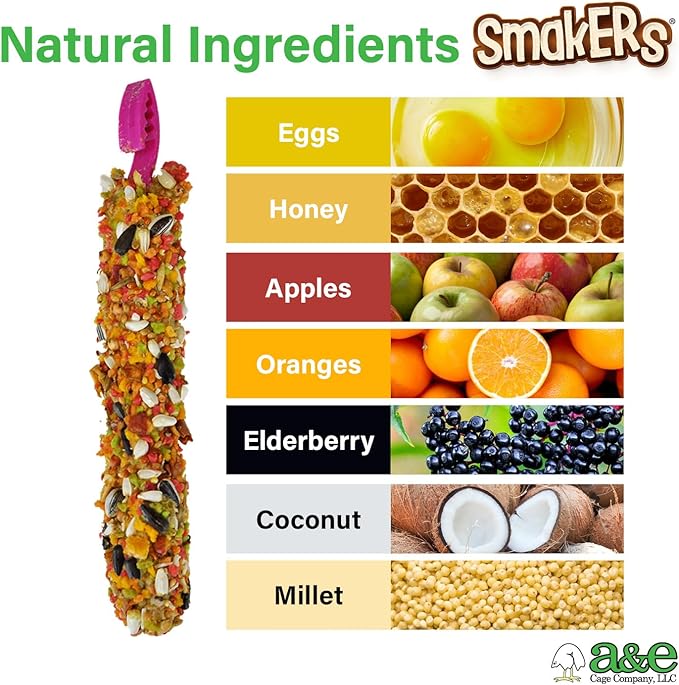 A&E Cage Company - Smakers Treat Stick for Parakeets, 3-in-1 Mix Pack (Egg, Honey, Fruit), 3 Pack, Nutritious & Long-Lasting Bird Treat