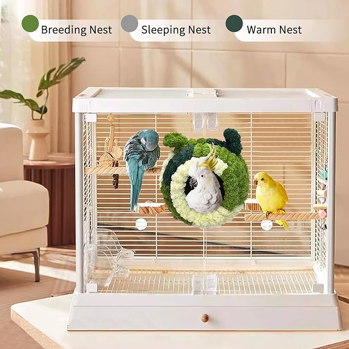 Hamiledyi Bird Nest Warm Snuggle Hut Bird Bed Fluffy Bird Sleeping Bed Parrot Nest Hammock Bird Shed Hut House Plush Snuggle Bird Hammock for Parakeets Cockatiels Conures Lovebirds (Green, Large)