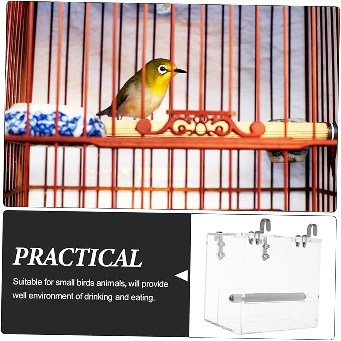 POPETPOP No Mess Bird Feeder for Cage with Hooks - Foraging Systems Corral Pet Feeder Keeps Cage Cleaner for Parakeet Canary Cockatiel Finch