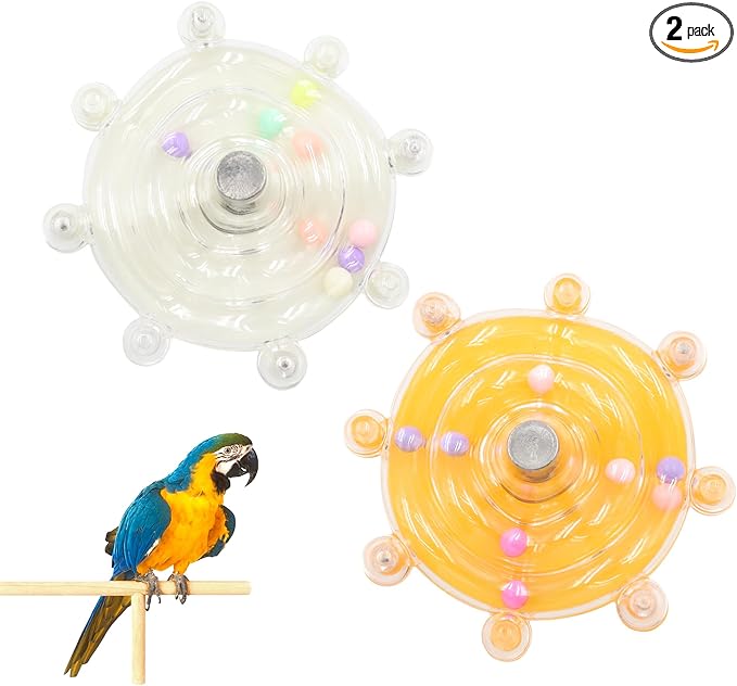 2 Colors Bird Toys for Parrots, Small Bird Cage Toys with Spinning Rattle, Hanging Roller Parakeet Cage Accessories for Chewing Exercise, Budgie Entertainment (White and Yellow)